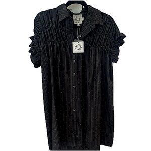 Lili Sidonio Black Shift Dress NWT XS | Pleated Chest | Jeweled | Lili Sidonio